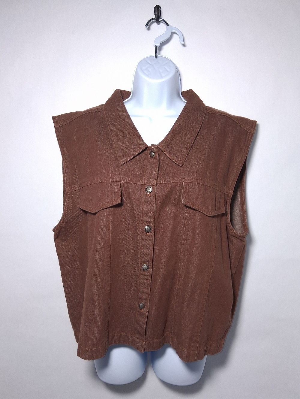 Sleeveless Button-Front Brown Shirt Vest Size 2 XL - Picture 4 of 8
